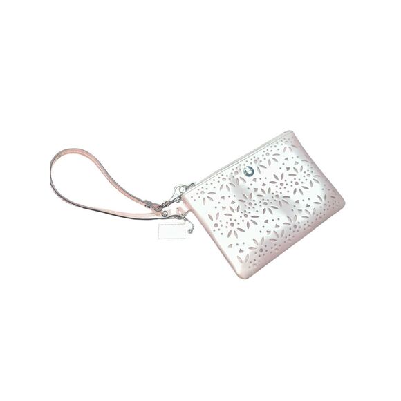COACH  Perforated Floral  Vinilo Canvas Small Wristlet Bag/ Wristlet - Credit Ca - Picture 1 of 7